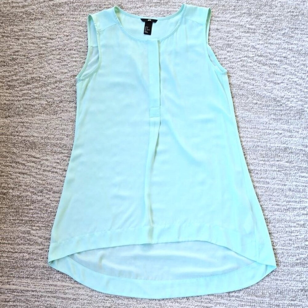 H&M Womens Mint Green Popover Sleeveless High Low Tunic Blouse Size 8